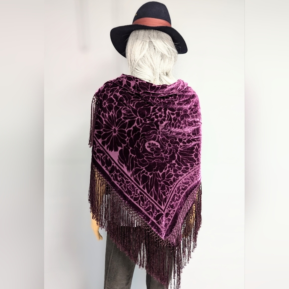 Adrienne Landau Accessories - Silk/Rayon Velvet Burnout Long Fringe Boho Shawl / Wrap / Scarf Adrienne Landau